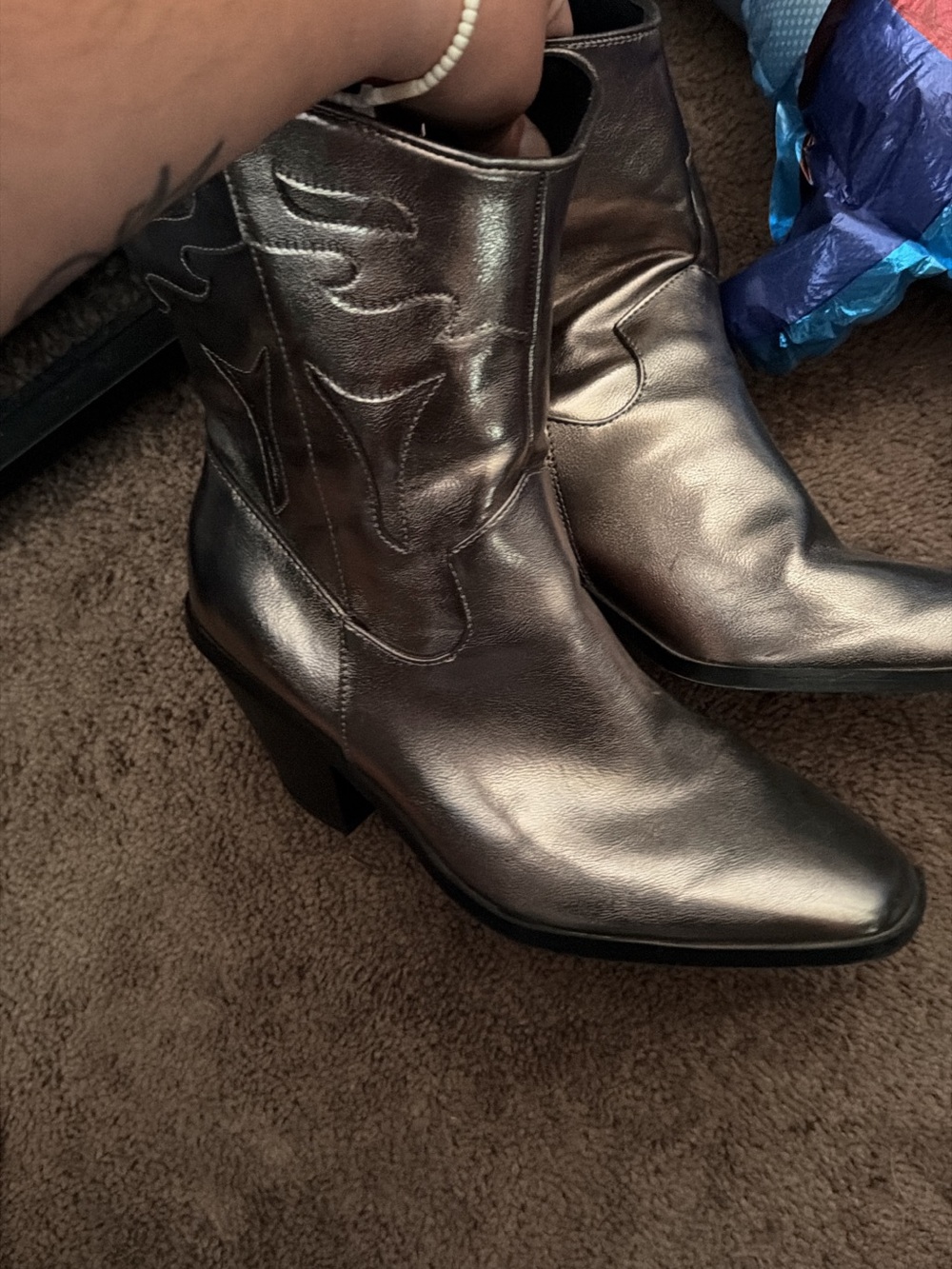 Torrid Metallic Silver Western Ankle Boots for Women